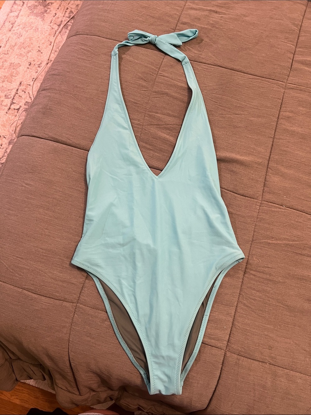 aerie Light Aqua Halter One-Piece Swimsuit